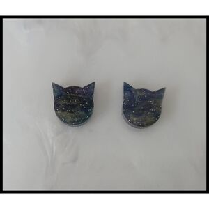 Cosmic Cat Earrings, Galaxy Cat Stud Earrings, Space Kitty Jewelry